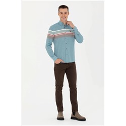 Erkek Petrol Uzun Kollu Gömlek