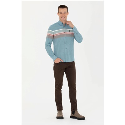 Erkek Petrol Uzun Kollu Gömlek