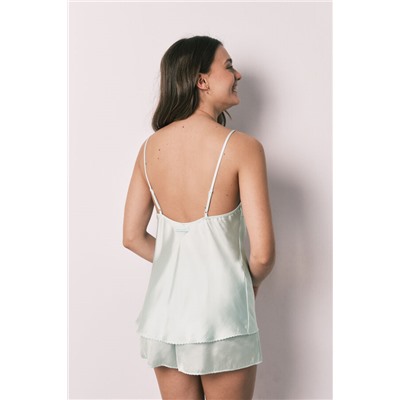 Pijama corto satén verde