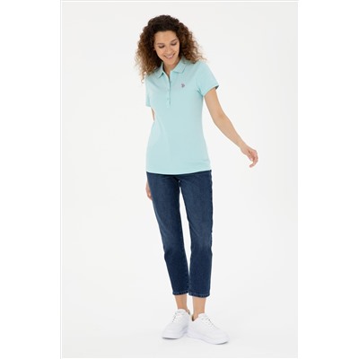 Kadın Su Yeşili Basic Polo Yaka Tişört