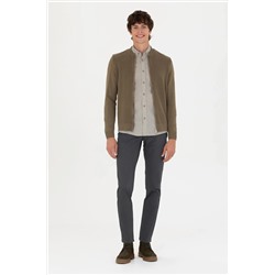 Erkek Haki Melanj Basic Triko Hırka