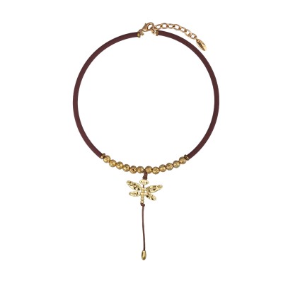 Колье Стрекоза (каучук шоколад, лава золотая; покрытие золото 40-45см), Есть комплект