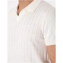 Ekru Slim Fit %100 Pamuk Polo Yaka Triko Tişört