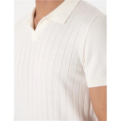 Ekru Slim Fit %100 Pamuk Polo Yaka Triko Tişört