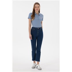 Kadın Mavi Basic Polo Yaka Tişört