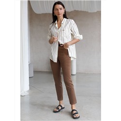 Укороченные эластичные брюки слим из микро вельвета