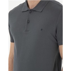 Antrasit Slim Fit %100 Pamuk Polo Yaka Basic Tişört