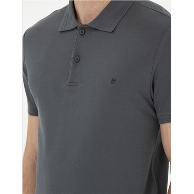 Antrasit Slim Fit %100 Pamuk Polo Yaka Basic Tişört