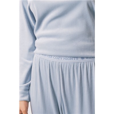 Pijama largo terciopelo canalé azul