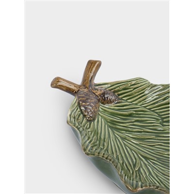 Блюдо, 23х15 см, керамика D, зеленое, Шишки на еловой ветке, Fir branch