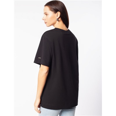 Удлиненная футболка over-size с  принтом стразами