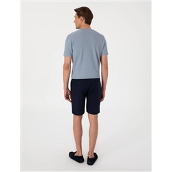 Lacivert Slim Fit Beli Lastikli Bağcıklı Dokuma Şort