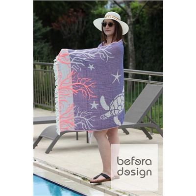 Befera Design Müslin Peştamal 4 Kat %100 Pamuklu Mercan Desenli 85x170 Cm Peştemal Banyo Plaj