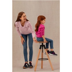 Kız Çocuk Menekşe Basic V - Yaka Kazak