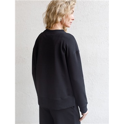 Свободный свитшот с принтом и разрезами из эластичного футера двухнитки без начеса