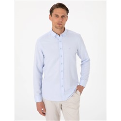 Açık Mavi Oxford Slim Fit Kolay Ütülenebilir Gömlek