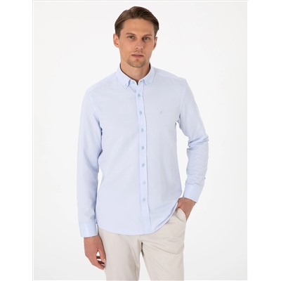 Açık Mavi Oxford Slim Fit Kolay Ütülenebilir Gömlek