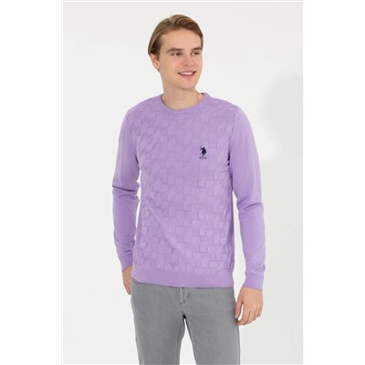 Erkek Lila Bisiklet Yaka Basic Triko Kazak