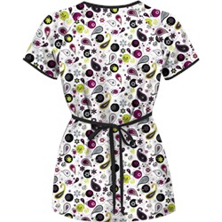 UA Party Paisley White Mock Wrap Print Scrub Top