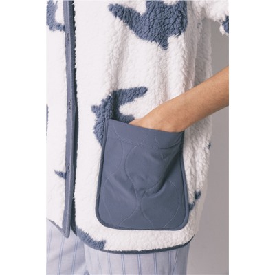 Bata corta borreguito blanco estampado pájaros