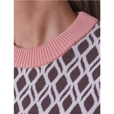 Джемпер с коротким рукавом жаккардовой вязки с принтом ромб