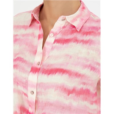 Pembe Crop Top Uzun Kollu Keten Gömlek