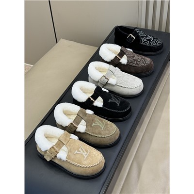 Лоферы люкс натуральная  замша натуральный мех