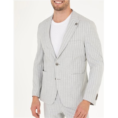 Gri Ex. Slim Fit Çizgili Spor Takım Elbise