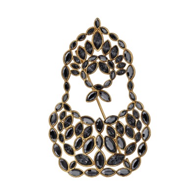 Брошь Матрешка (кристаллы SW темно-серые, гематит; покрытие золото), Есть комплект