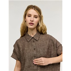 Коричневая рубашка с коротким рукавом изо льна