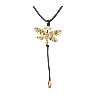 Кулон Стрекоза (текстиль черный; покрытие золото 80см), Есть комплект