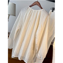 Женская плиссированная блузка с подкладом, круглым вырезом и длинными рукавами. Экспорт