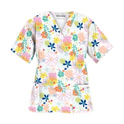 UA Floral Comfort White V-Neck Print Scrub Top