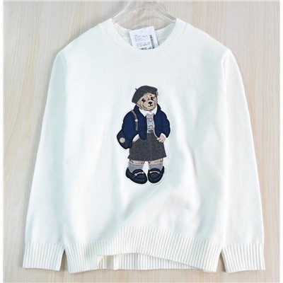 Мягкий и свободный повседневный свитер с вышитой нашивкой в ​​виде мультяшного медведя