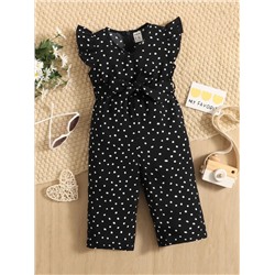 SHEIN Baby Polka Dot Ruffle Sleeve Belted Jumpsuit