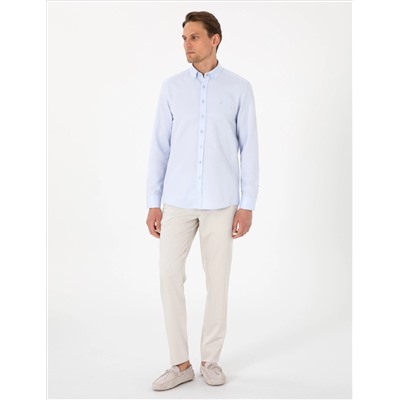 Açık Mavi Oxford Slim Fit Kolay Ütülenebilir Gömlek