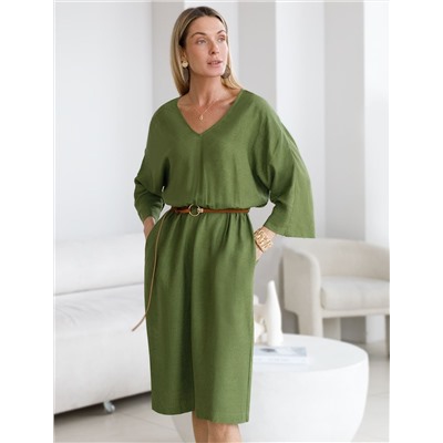 Платье с цельнокроеным рукавом изо льна с вискозой