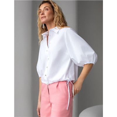 Укороченная блузка с рукавами буфами и с кулиской по низу из эластичного хлопка