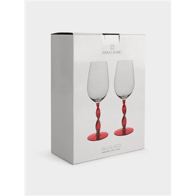 Бокал для вина, 540 мл, 2 шт, стекло, красная ножка, Villalago