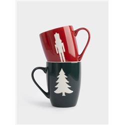 Кружка, 380 мл, 2 шт, фарфор N, зеленая/бордовая, Елка/Щелкунчик, New year