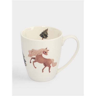 Кружка, 320 мл, фарфор N, белая, Лошадка у елки, Child holiday