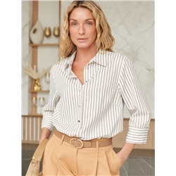 Блузка свободного силуэта в полоску  с рукавом 3/4  из хлопка