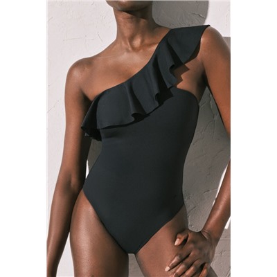 Bañador moldeador volante asimétrico negro