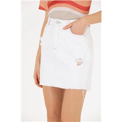 Kadın Beyaz Jean Etek