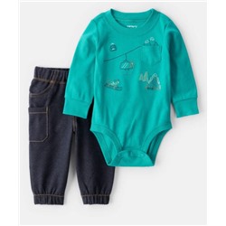 Baby Boy 2-Piece Skiing Print Long-Sleeve Bodysuit & Pant Set - Blue