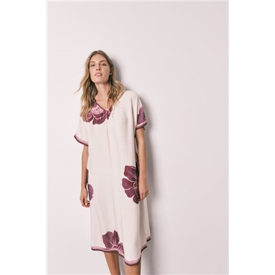 Vestido largo manga corta flor