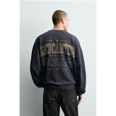 WASHED SWEATSHIRT WITH SLOGAN PRINT
