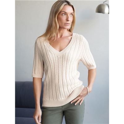 Джемпер фактурной вязки из хлопка с кашемиром