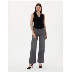 Siyah High Waist Flare Fit Jean Pantolon