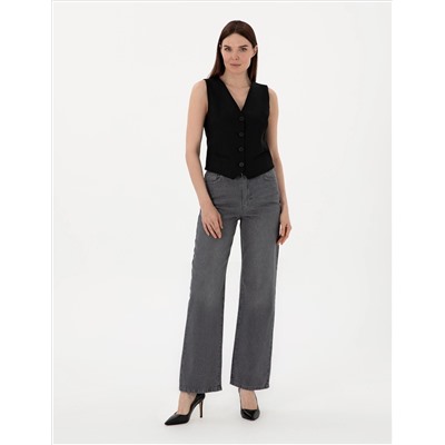 Siyah High Waist Flare Fit Jean Pantolon